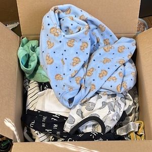 Box of 0-3 month boy clothes